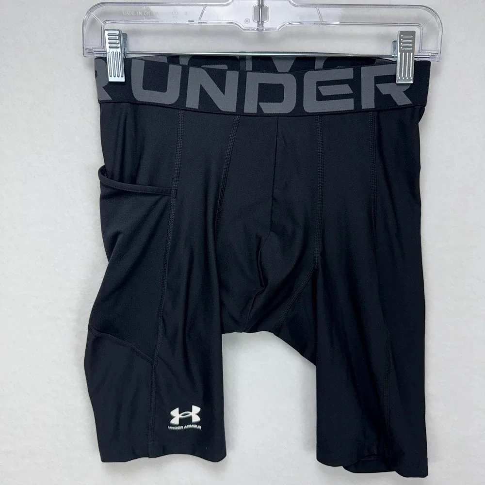 Under Armour Compression Shorts Men M Black Athletic Gym Logo Waistband Pocket